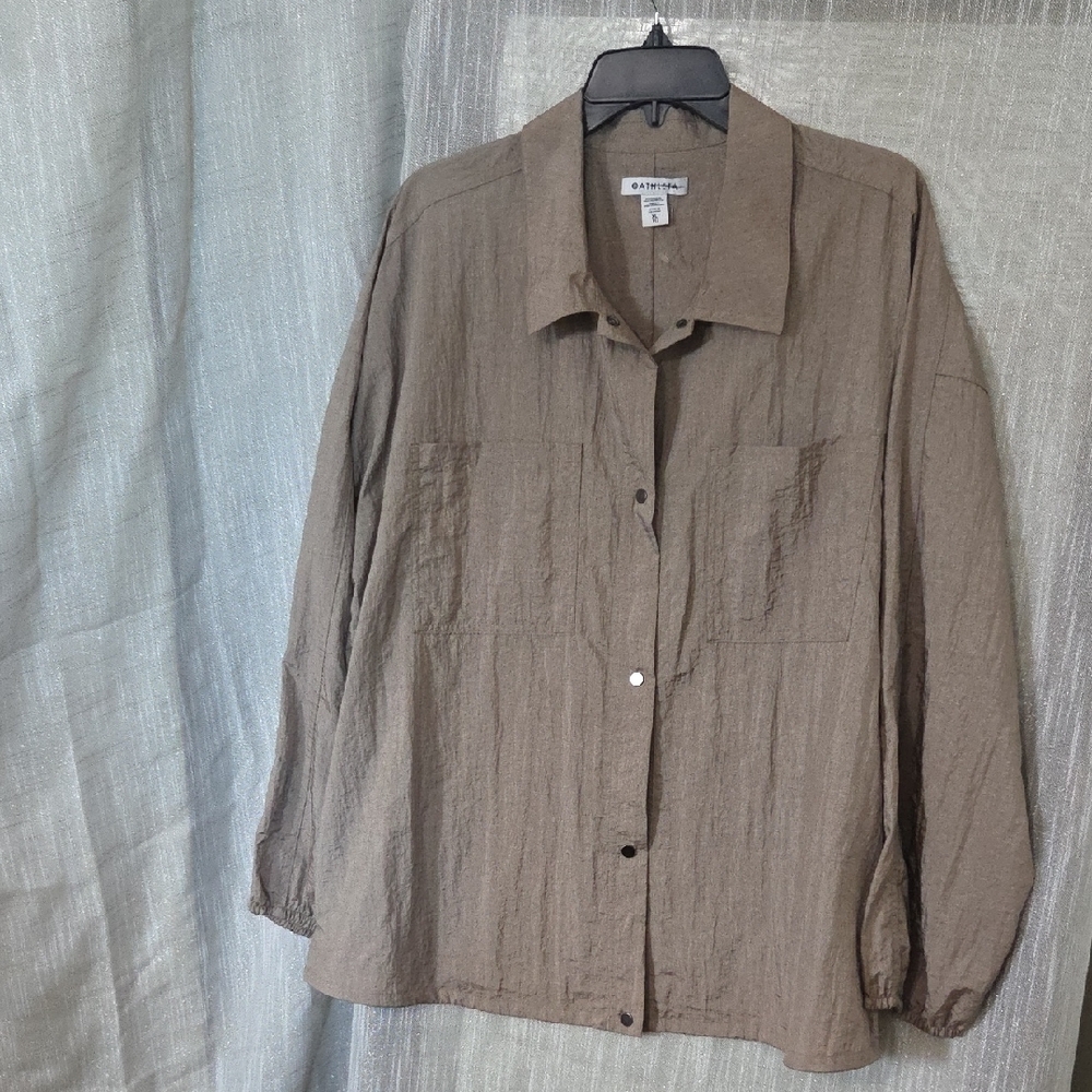 Athleta Taupe Button-Up Shirt